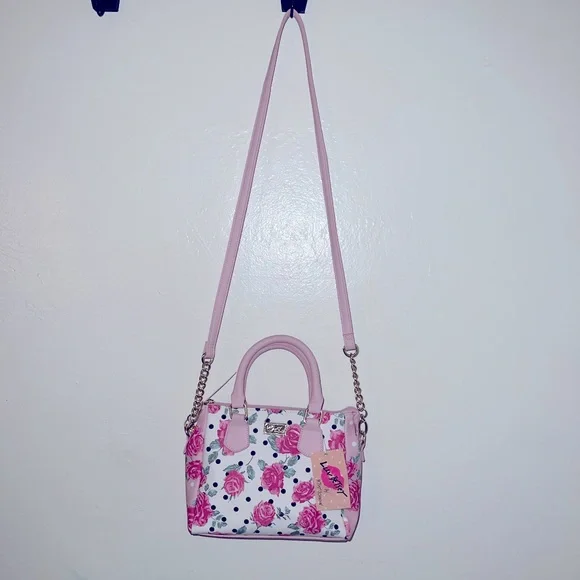 🚫SOLD🚫 Betsey Johnson Pink Floral Polka Dot Amelia Satchel - Picture 4 of 9